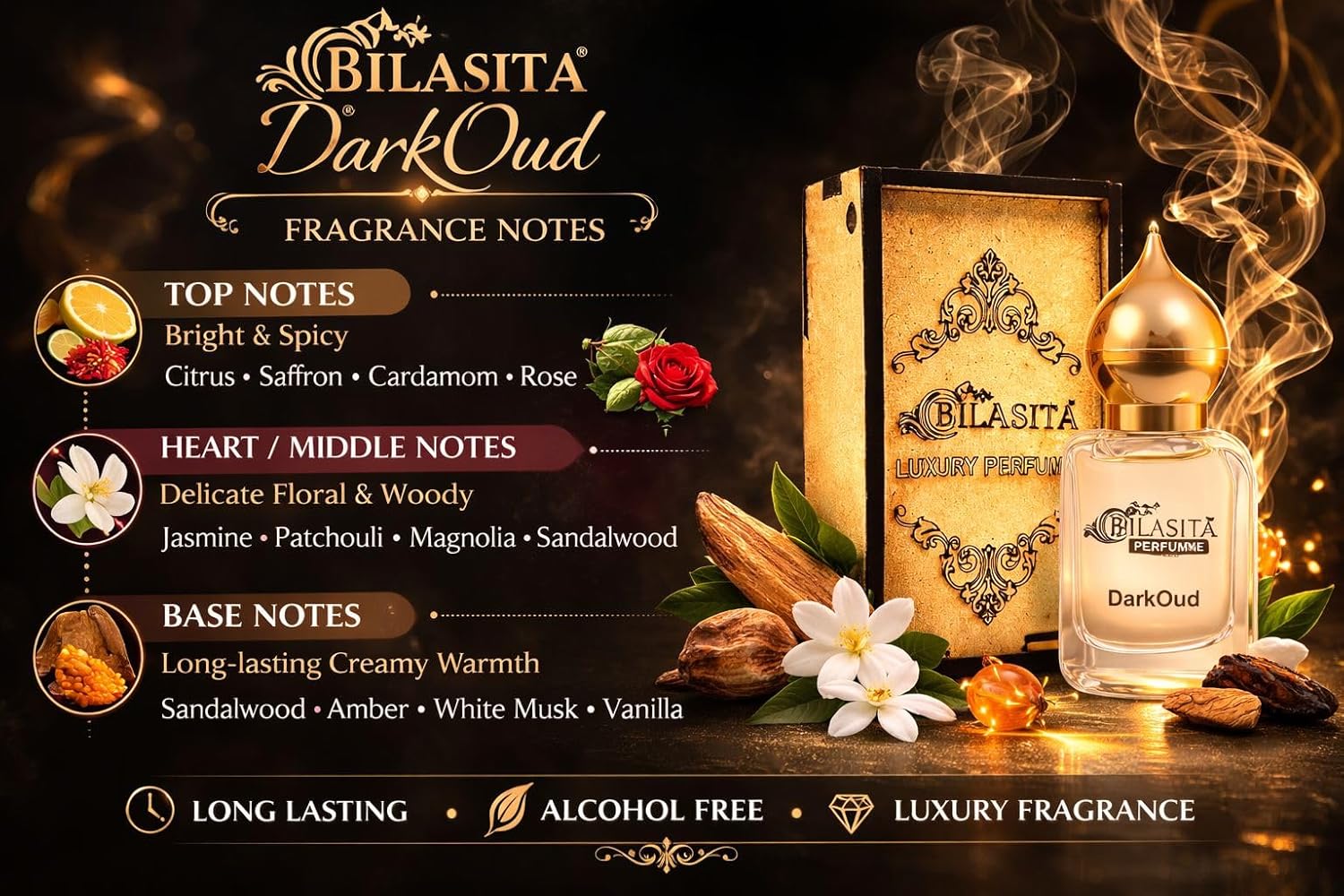 Darkoud Attar 10ml | Darkoud Attar for Men & Women | Alcohol-Free Long-Lasting Fragrance Oil | 100% Pure Ittar | Premium Wooden Box Pack Roll-On Golden Cap Glass Bottle Attar | Ideal Gift for Men and Women (Copy)