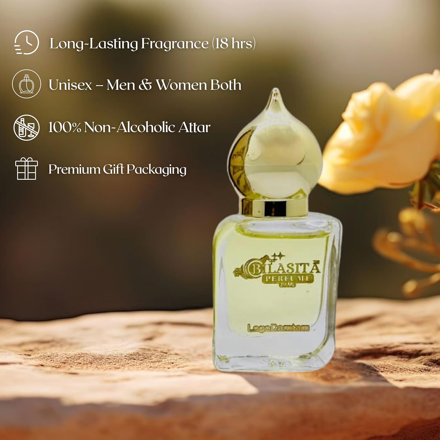 Logodamtam Attar 10ml | Logodamtam Attar for Men & Women | Alcohol-Free Long-Lasting Fragrance Oil | 100% Pure Ittar | Premium Wooden Box Pack Roll-On Golden Cap Glass Bottle Attar | Ideal Gift for Men and Women