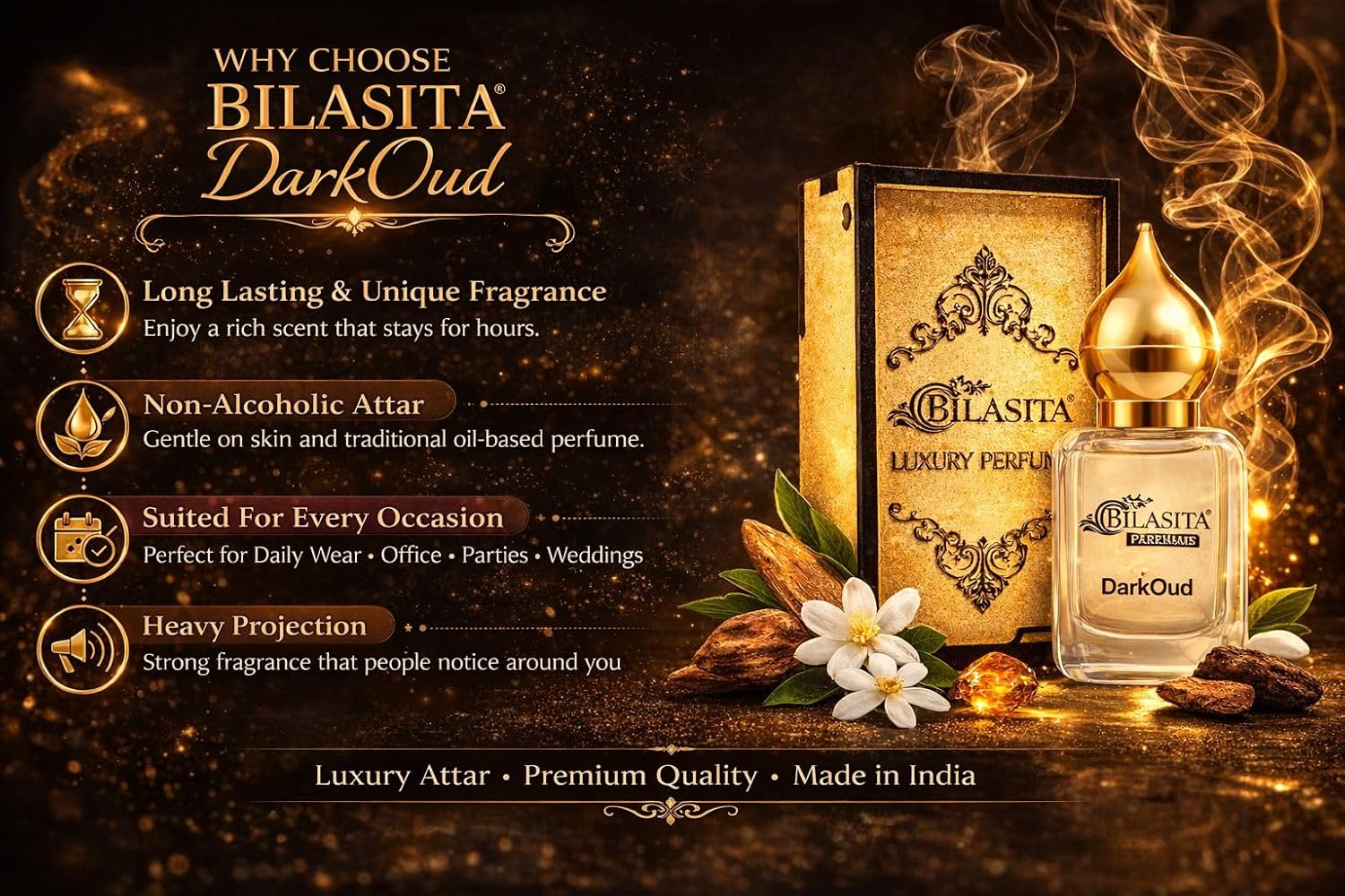 Darkoud Attar 10ml | Darkoud Attar for Men & Women | Alcohol-Free Long-Lasting Fragrance Oil | 100% Pure Ittar | Premium Wooden Box Pack Roll-On Golden Cap Glass Bottle Attar | Ideal Gift for Men and Women (Copy)