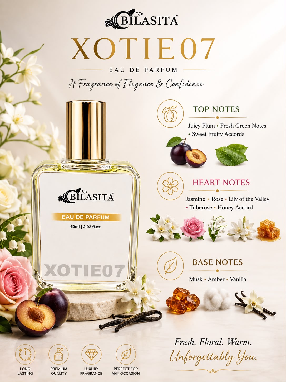 XOTIE07 Luxury Perfume with 35% French Fragrance Oil | Eau de Parfum for Men & Women | Long Lasting Elegant Fragrance | 60 ml EDP (Copy)