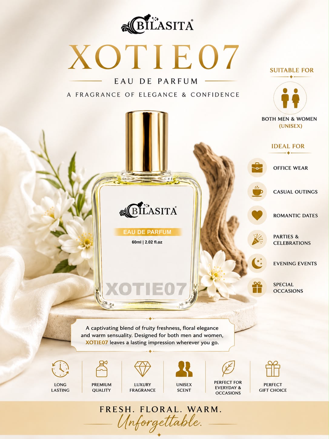 XOTIE07 Luxury Perfume with 35% French Fragrance Oil | Eau de Parfum for Men & Women | Long Lasting Elegant Fragrance | 60 ml EDP (Copy)